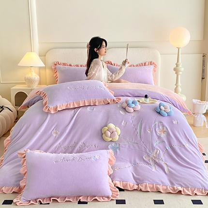 可以家居 2024新款超细旦全消光有机云绒四件套-布拉格 布拉格-蔷薇紫