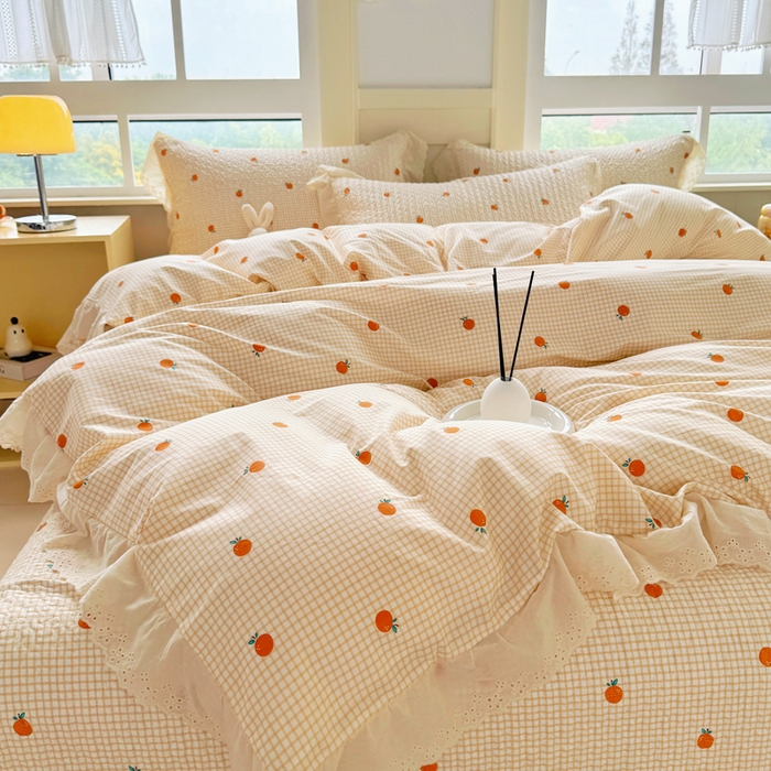 91家纺网 家纺一手货源 找家纺 添越 2024新款纯棉砂洗床盖小橙子