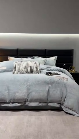 91家纺网 家纺一手货源 找家纺 2024新款轻奢小香风刺绣全消光A类高克重牛奶绒四件套-赛琳 深灰