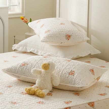 91家纺网 家纺一手货源 找家纺 2024新款全棉夹棉枕套-印花类 花簇-米