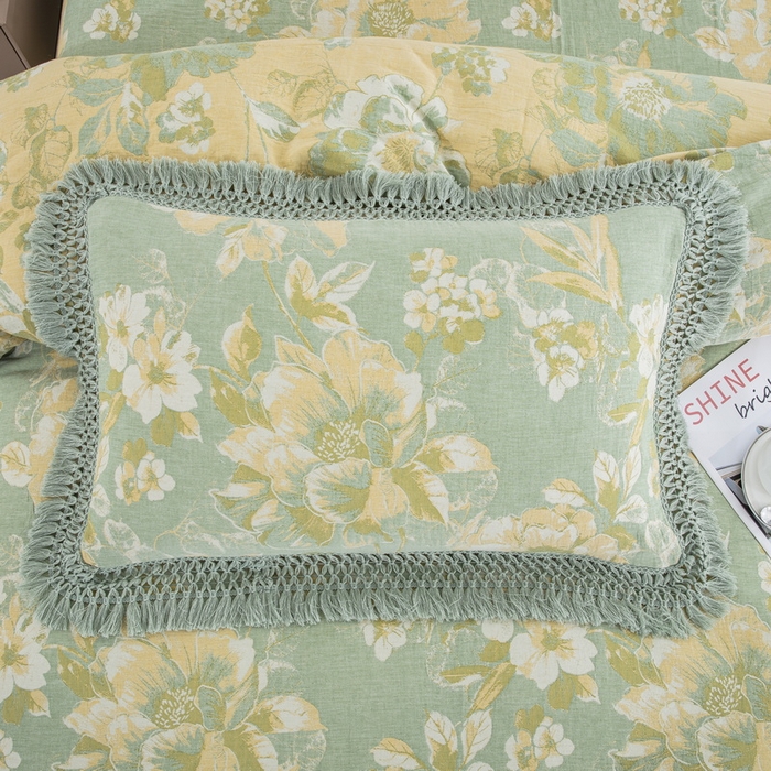 91家纺网 家纺一手货源 找家纺 （总）鲁爱 2025新款全棉双层纱流苏花边四件套