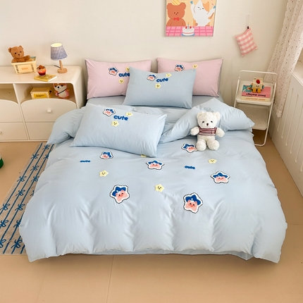 91家纺网 家纺一手货源 找家纺 （总）希丞 2024新款亲肤舒适卡通毛巾绣水洗棉印花四件套（提供买家秀）