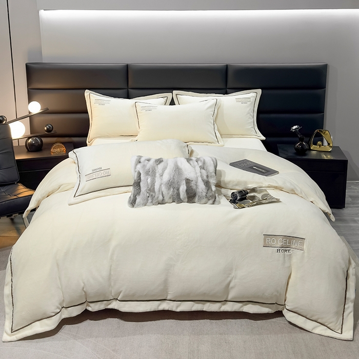 91家纺网 家纺一手货源 找家纺 （总）2024新款轻奢小香风刺绣全消光A类高克重牛奶绒四件套-赛琳