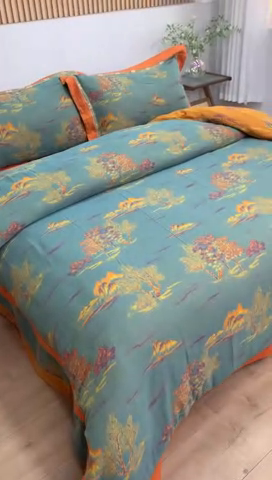 91家纺网 家纺一手货源 找家纺 鲁爱 2025新款全棉色织双层纱新款镂空四件套 彩韵-绿