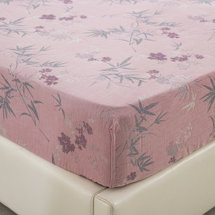 91家纺网 家纺一手货源 找家纺 鲁爱 2025新款色织提花全棉双层纱床笠（正反两用） 竹韵-粉灰（双面用床笠）