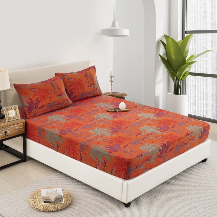 91家纺网 家纺一手货源 找家纺 鲁爱 2025新款色织提花全棉双层纱床笠（正反两用） 奇幻丛林-紫罗兰（双面用床笠）