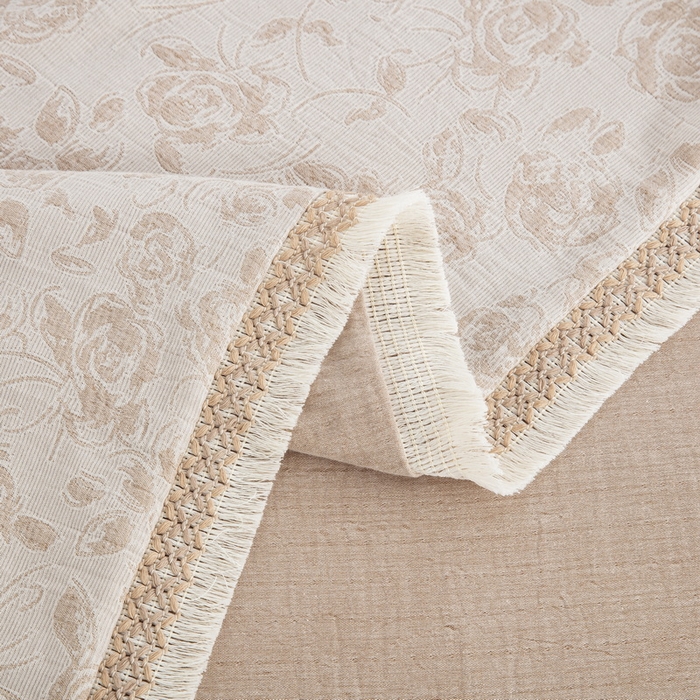 91家纺网 家纺一手货源 找家纺 鲁爱 2025新款全棉三层纱流苏款四件套 唯爱-浅咖