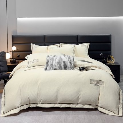 2024新款轻奢小香风刺绣全消光A类高克重牛奶绒四件套-赛琳 奶白