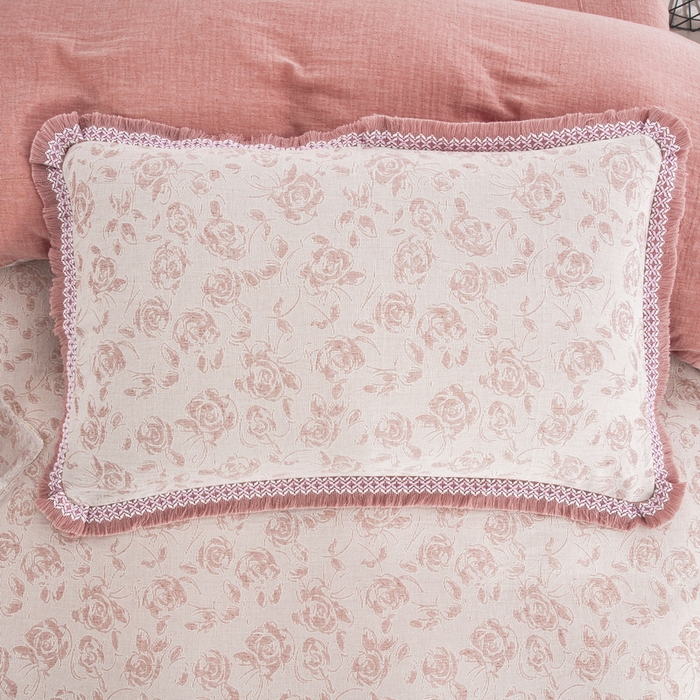 91家纺网 家纺一手货源 找家纺 鲁爱 2025新款全棉三层纱流苏款四件套 唯爱-粉