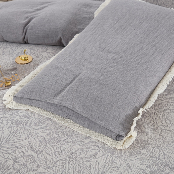 91家纺网 家纺一手货源 找家纺 鲁爱 2025新款全棉三层纱流苏款四件套 知心-灰