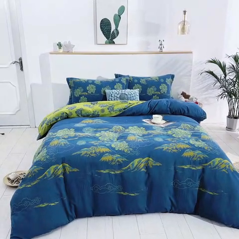 91家纺网 家纺一手货源 找家纺 鲁爱 2025新款大版色织提花全棉双层纱四件套 游园清梦-兰