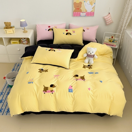 91家纺网 家纺一手货源 找家纺 （总）希丞 2024新款亲肤舒适卡通毛巾绣水洗棉印花四件套（提供买家秀）