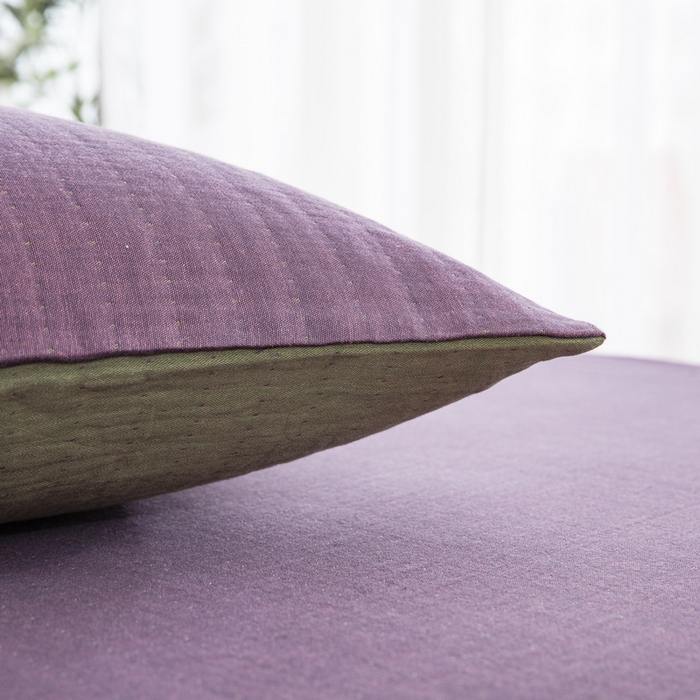 91家纺网 家纺一手货源 找家纺 鲁爱 2025新款色织提花全棉双层纱床笠（正反两用） 紫绿（双面用床笠）