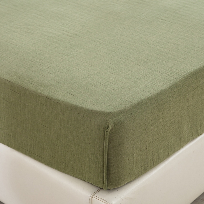 91家纺网 家纺一手货源 找家纺 鲁爱 2025新款色织提花全棉双层纱床笠（正反两用） 紫绿（双面用床笠）