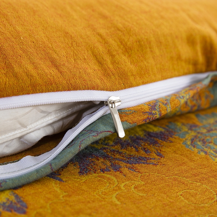 91家纺网 家纺一手货源 找家纺 鲁爱 2025新款大版色织提花全棉双层纱四件套 游园清梦-黄