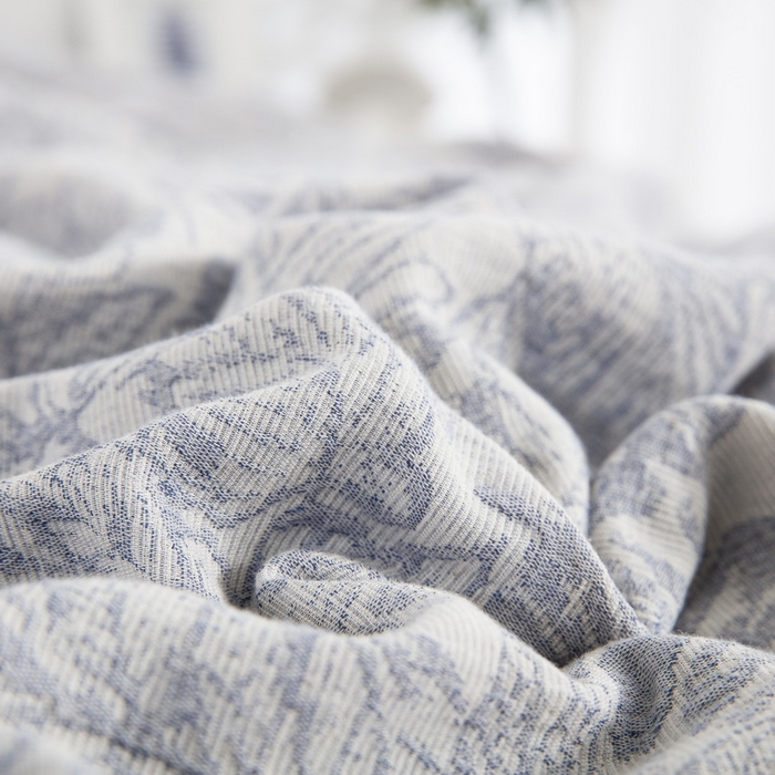 91家纺网 家纺一手货源 找家纺 鲁爱 2025新款全棉三层纱流苏款四件套 知心-蓝