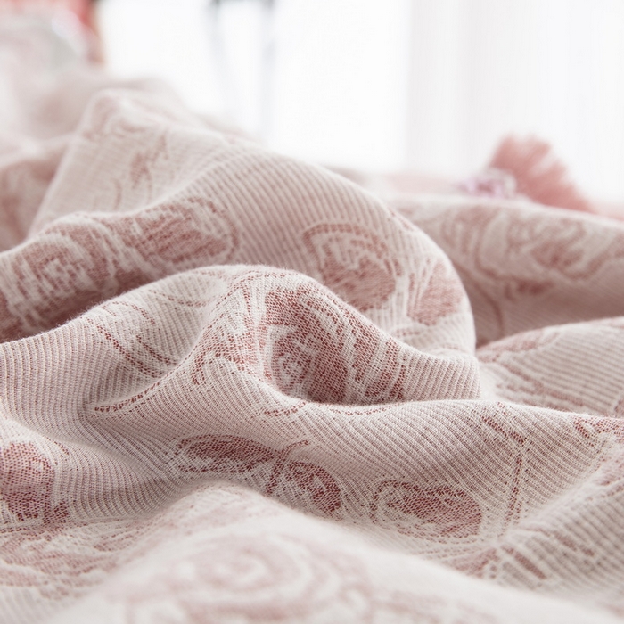 91家纺网 家纺一手货源 找家纺 鲁爱 2025新款全棉三层纱流苏款四件套 唯爱-粉