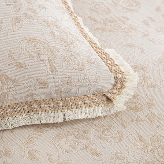 91家纺网 家纺一手货源 找家纺 鲁爱 2025新款全棉三层纱流苏款四件套 唯爱-浅咖