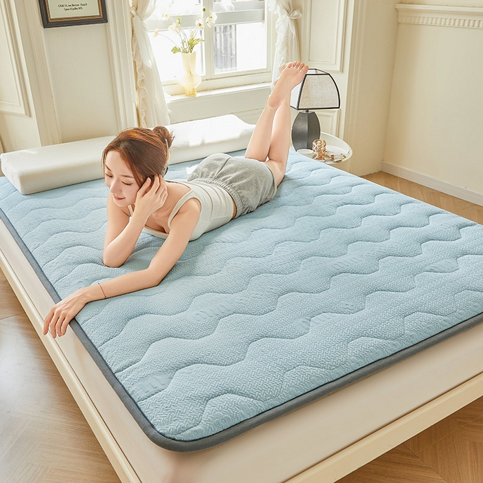 91家纺网 家纺一手货源 找家纺 丽诺床垫 2024新款雕花绒宽边床垫 雕花绒宽边床垫-蓝色