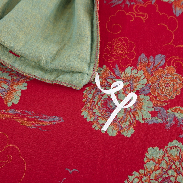 91家纺网 家纺一手货源 找家纺 鲁爱 2025新款大版色织提花全棉双层纱四件套 游园清梦-红