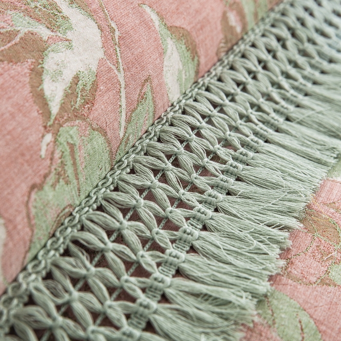 91家纺网 家纺一手货源 找家纺 鲁爱 2025新款全棉双层纱流苏花边四件套 寻芳-粉