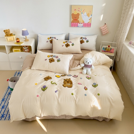 91家纺网 家纺一手货源 找家纺 （总）希丞 2024新款亲肤舒适卡通毛巾绣水洗棉印花四件套（提供买家秀）