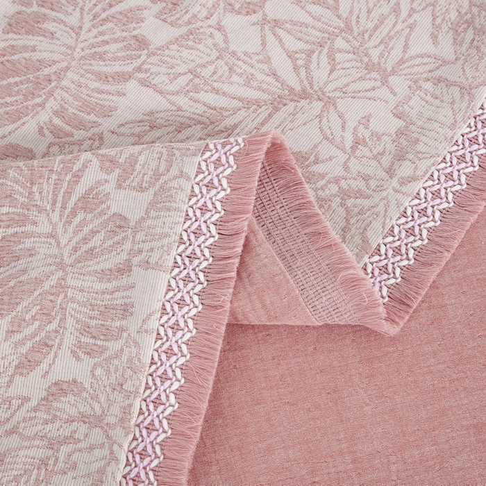 91家纺网 家纺一手货源 找家纺 鲁爱 2025新款全棉三层纱流苏款四件套 知心-粉