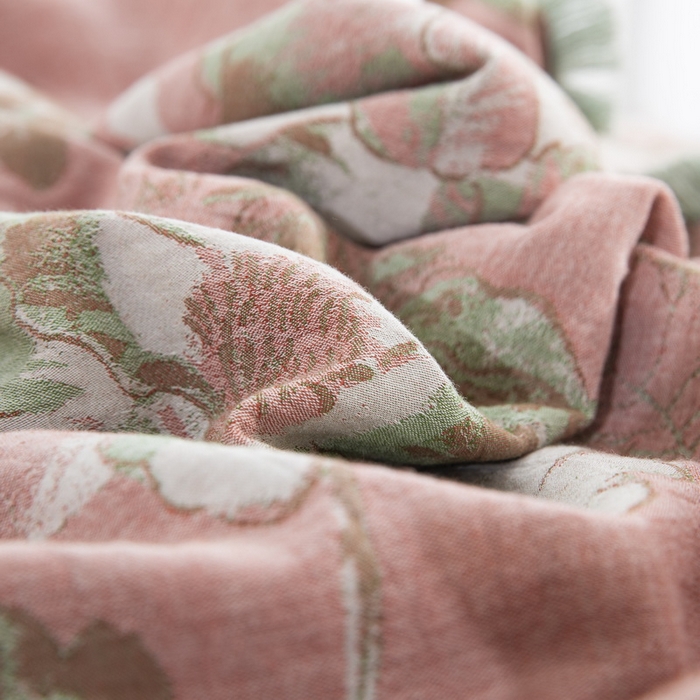 91家纺网 家纺一手货源 找家纺 鲁爱 2025新款全棉双层纱流苏花边四件套 寻芳-粉