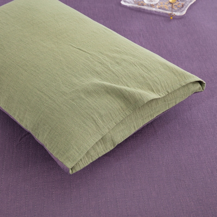 91家纺网 家纺一手货源 找家纺 鲁爱 2025新款色织提花全棉双层纱床笠（正反两用） 紫绿（双面用床笠）