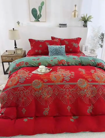 91家纺网 家纺一手货源 找家纺 （总）鲁爱 2025新款大版色织提花全棉双层纱四件套