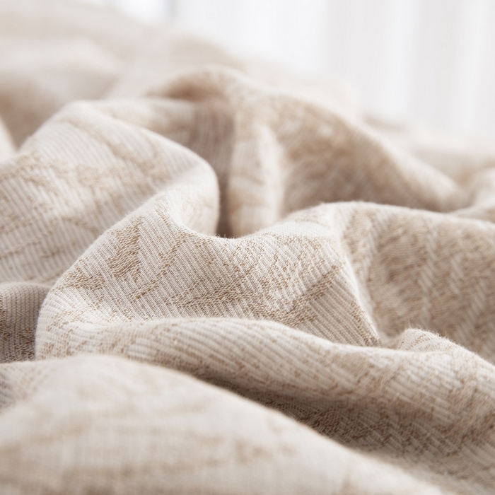 91家纺网 家纺一手货源 找家纺 鲁爱 2025新款全棉三层纱流苏款四件套 知心-浅咖