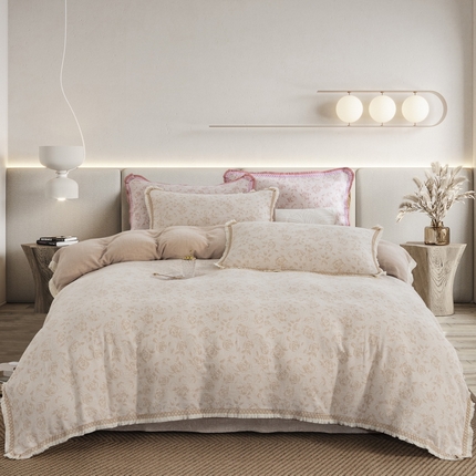 91家纺网 家纺一手货源 找家纺 （总）鲁爱 2025新款全棉三层纱流苏款四件套