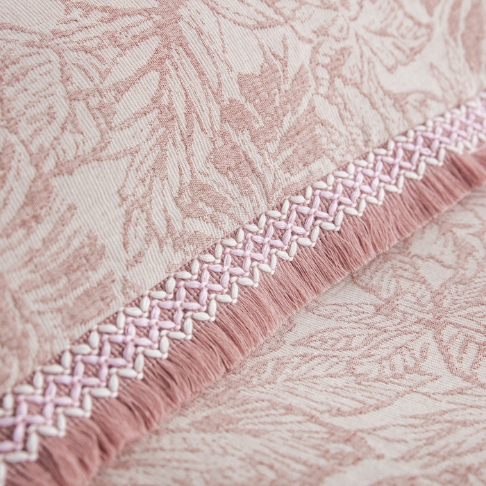 91家纺网 家纺一手货源 找家纺 鲁爱 2025新款全棉三层纱流苏款四件套 知心-粉