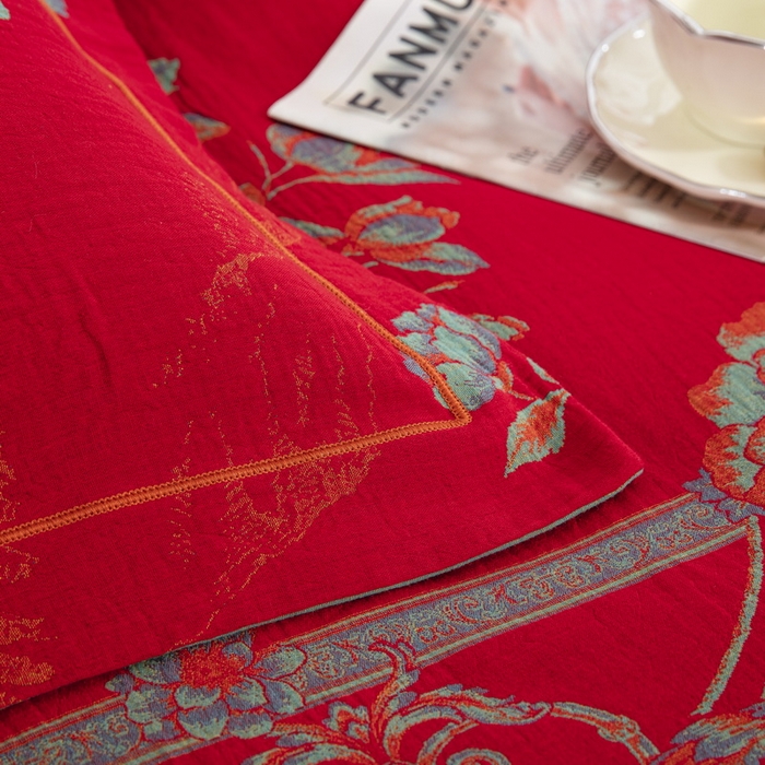 91家纺网 家纺一手货源 找家纺 （总）鲁爱 2025新款大版色织提花全棉双层纱四件套