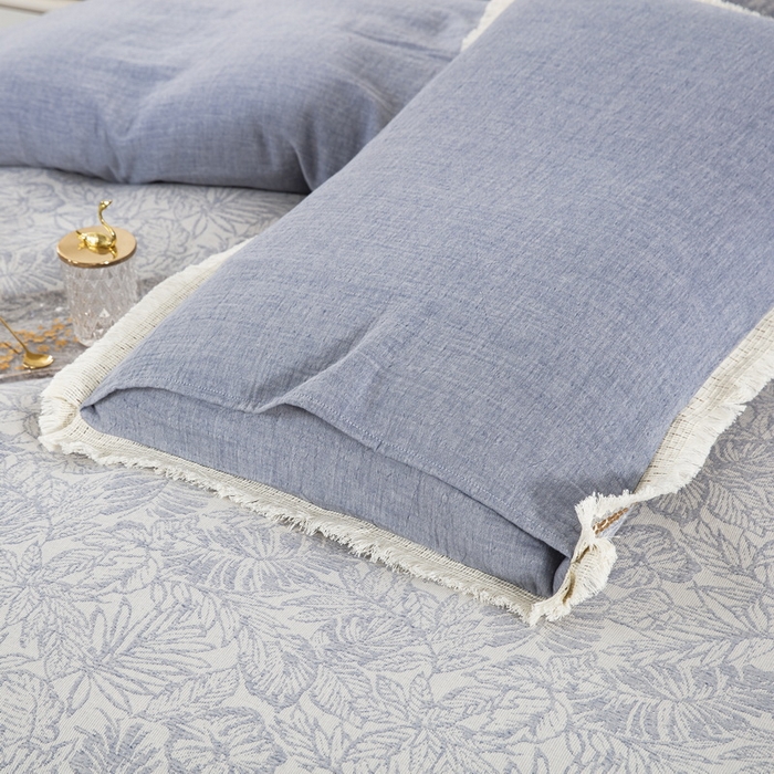 91家纺网 家纺一手货源 找家纺 鲁爱 2025新款全棉三层纱流苏款四件套 知心-蓝