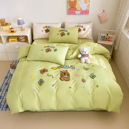 91家纺网 家纺一手货源 找家纺 （总）希丞 2024新款亲肤舒适卡通毛巾绣水洗棉印花四件套（提供买家秀）