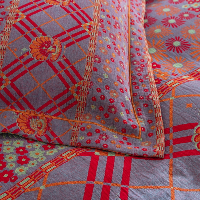 91家纺网 家纺一手货源 找家纺 鲁爱 2025新款大版色织提花全棉双层纱四件套 美妙大冒险-紫罗兰