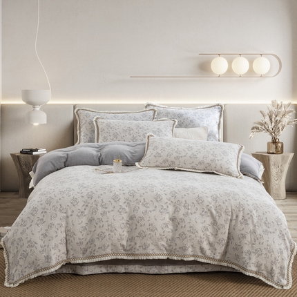 91家纺网 家纺一手货源 找家纺 （总）鲁爱 2025新款全棉三层纱流苏款四件套