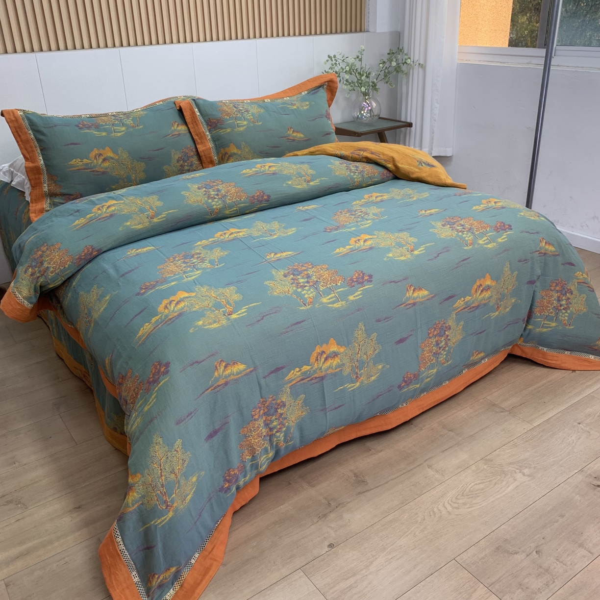 91家纺网 家纺一手货源 找家纺 （总）鲁爱 2025新款全棉色织双层纱新款镂空四件套