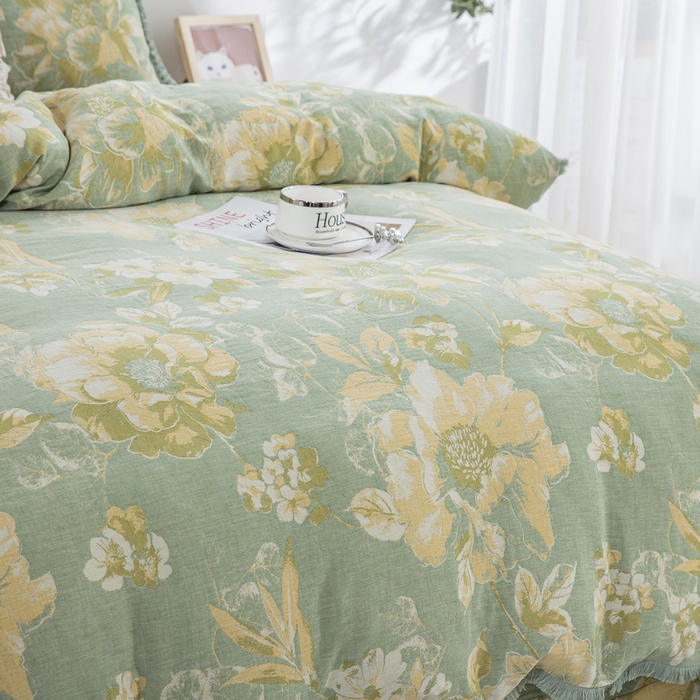 91家纺网 家纺一手货源 找家纺 （总）鲁爱 2025新款全棉双层纱流苏花边四件套