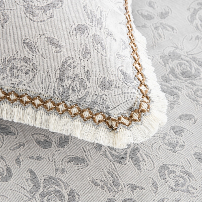 91家纺网 家纺一手货源 找家纺 鲁爱 2025新款全棉三层纱流苏款四件套 唯爱-灰