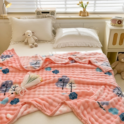 91家纺网 家纺一手货源 找家纺 （总）悦织湾家纺 2025新款320克仿兔毛大泡泡印花毯子纯色牛奶绒毛毯出口外贸跨境专供直播电商热销款 