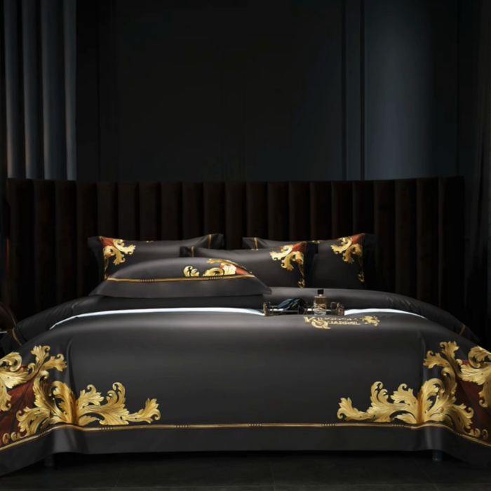 91家纺网 家纺一手货源 找家纺 缔缦 2024新款定织新布种S140系列刺绣拼角工艺四件套-威廉皇室 威廉皇室 深灰