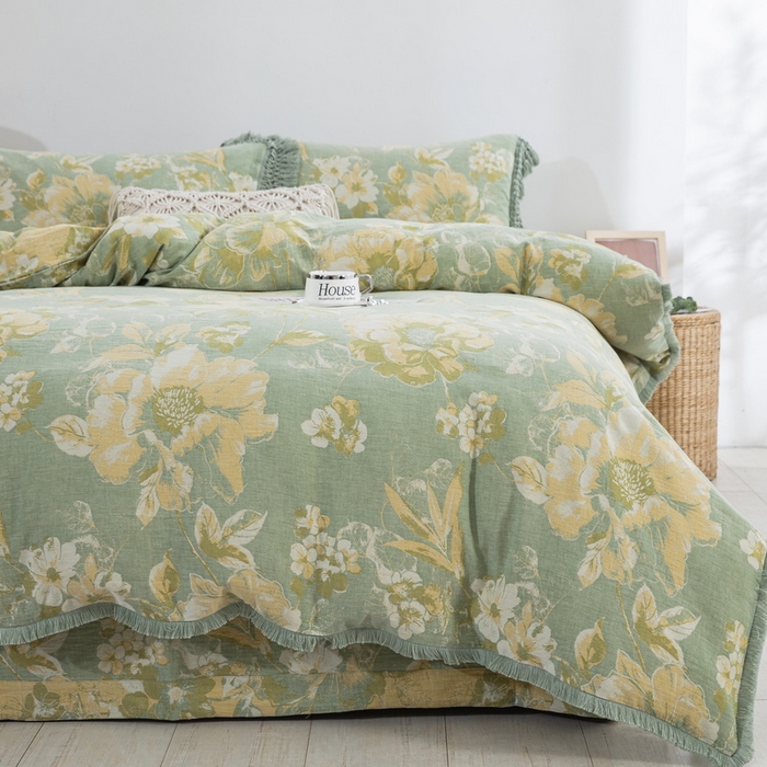 91家纺网 家纺一手货源 找家纺 （总）鲁爱 2025新款全棉双层纱流苏花边四件套