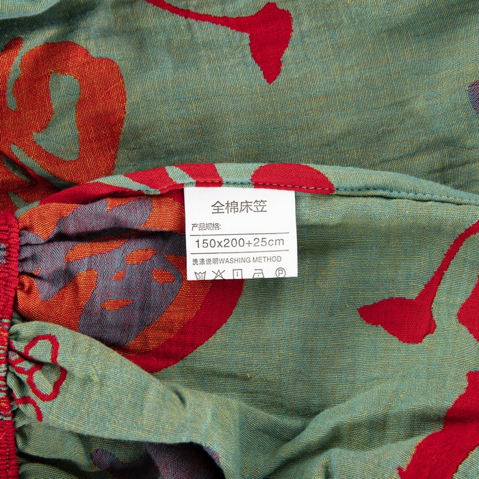 91家纺网 家纺一手货源 找家纺 鲁爱 2025新款色织提花全棉双层纱床笠（正反两用） 百福-正红（双面用床笠）