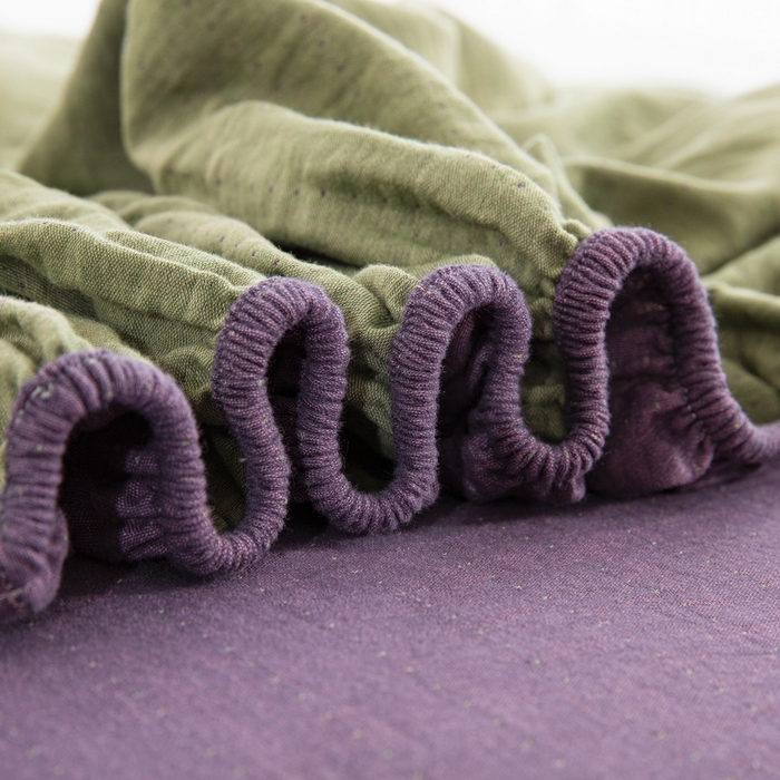 91家纺网 家纺一手货源 找家纺 鲁爱 2025新款色织提花全棉双层纱床笠（正反两用） 紫绿（双面用床笠）