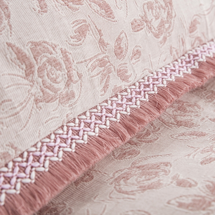 91家纺网 家纺一手货源 找家纺 鲁爱 2025新款全棉三层纱流苏款四件套 唯爱-粉