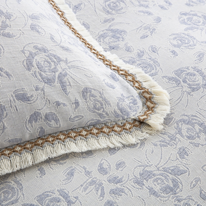 91家纺网 家纺一手货源 找家纺 鲁爱 2025新款全棉三层纱流苏款四件套 唯爱-蓝