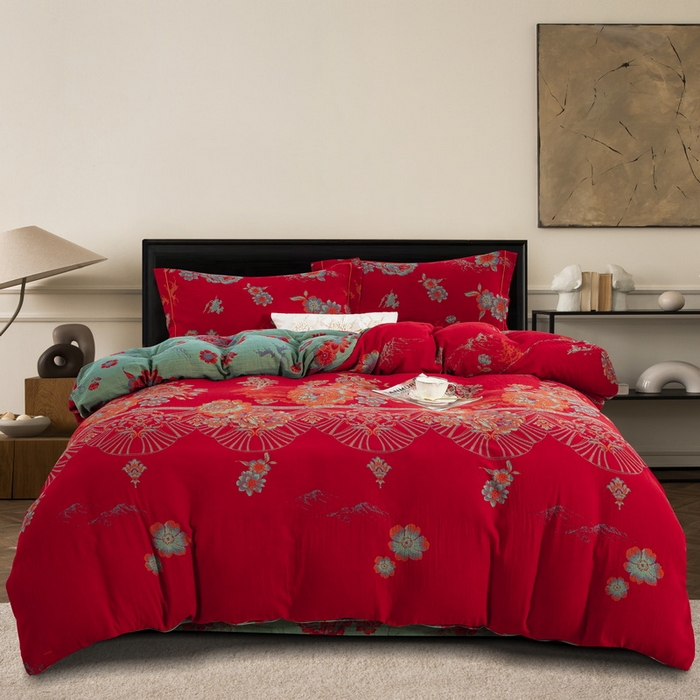 91家纺网 家纺一手货源 找家纺 （总）鲁爱 2025新款大版色织提花全棉双层纱四件套