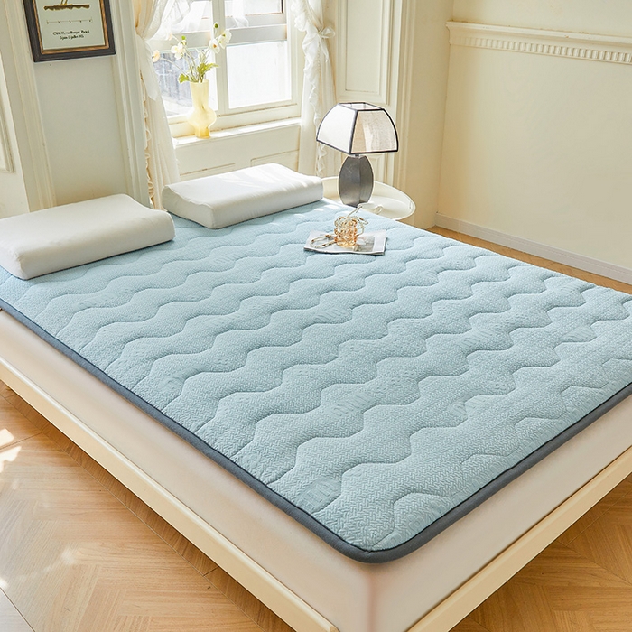 91家纺网 家纺一手货源 找家纺 丽诺床垫 2024新款雕花绒宽边床垫 雕花绒宽边床垫-蓝色